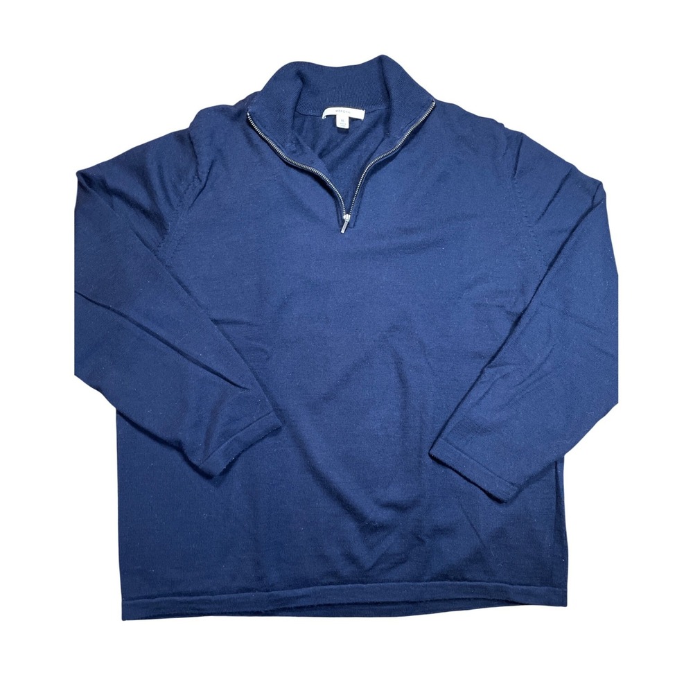 Mens 100% Merino Wool Navy Blue Pullover Sweater Long Sleeve Casual Size Large